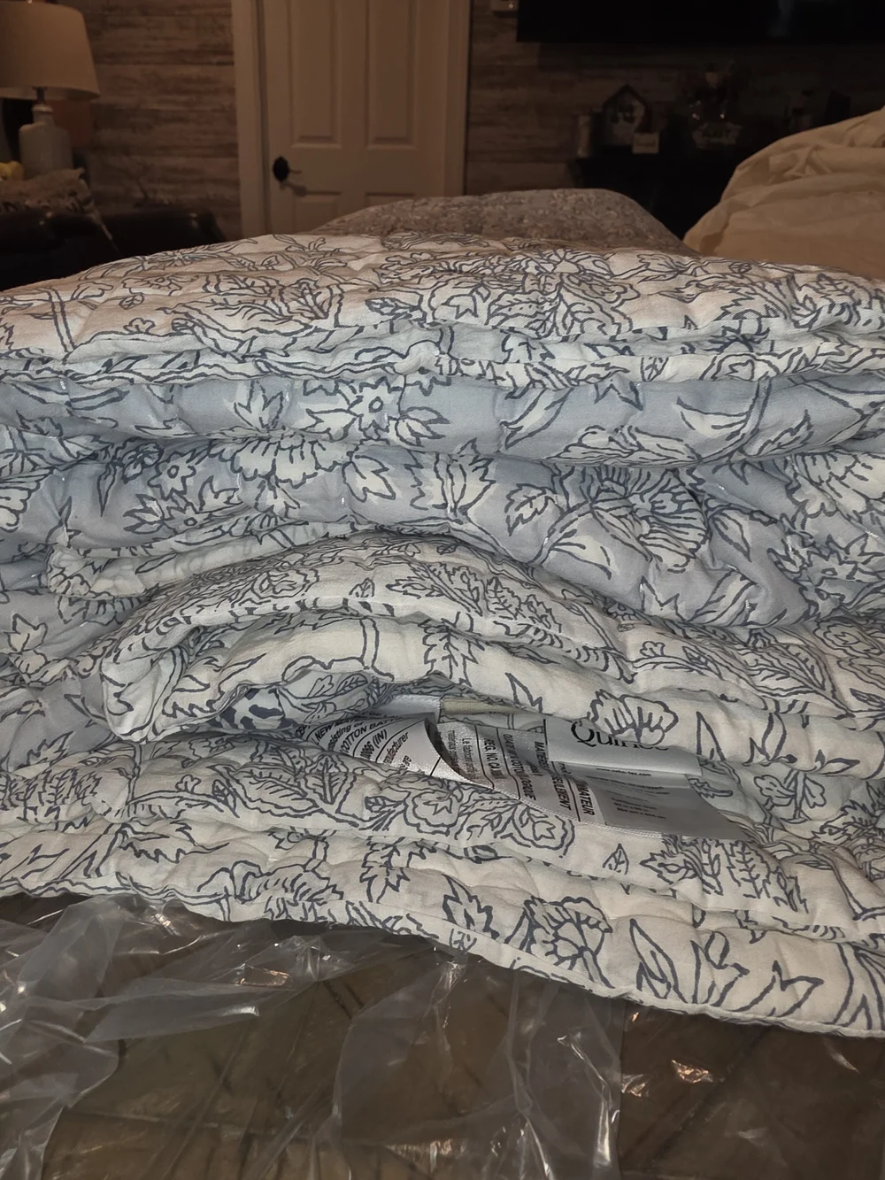 Quince Organic Cotton Block Print Quilt Set - Full/Queen - Blue
